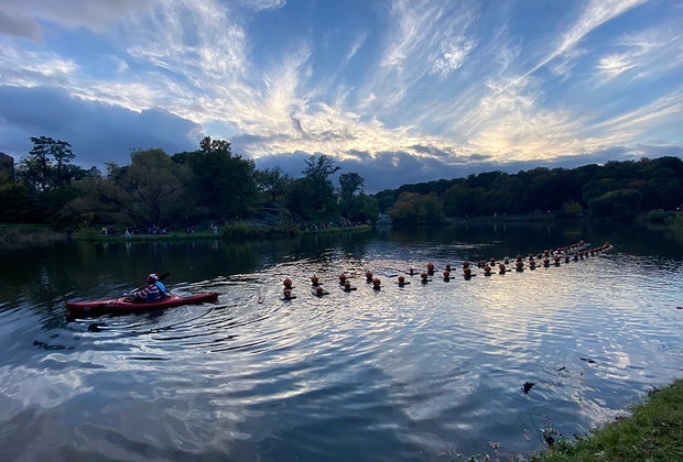 Central Park with Kids pumpkin flotilla at The Harlem Meer