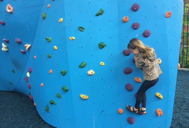 kids climbing rock wall