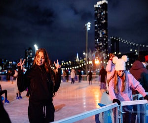 Roebling Rink at Brooklyn Bridge Park welcomes visitors to skate under an NYC landmark.