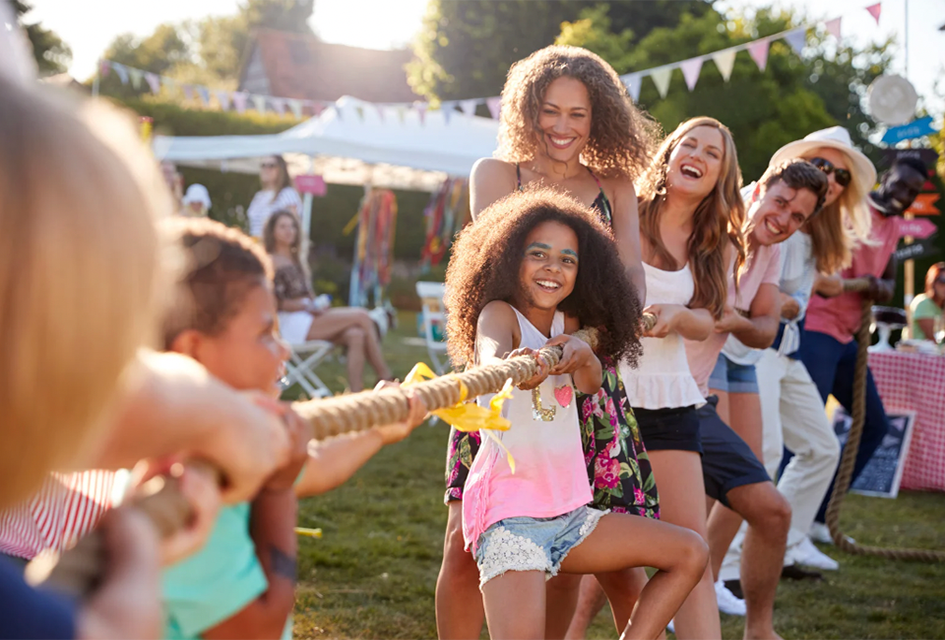 Tug of war makes for a fun party game for large groups.
