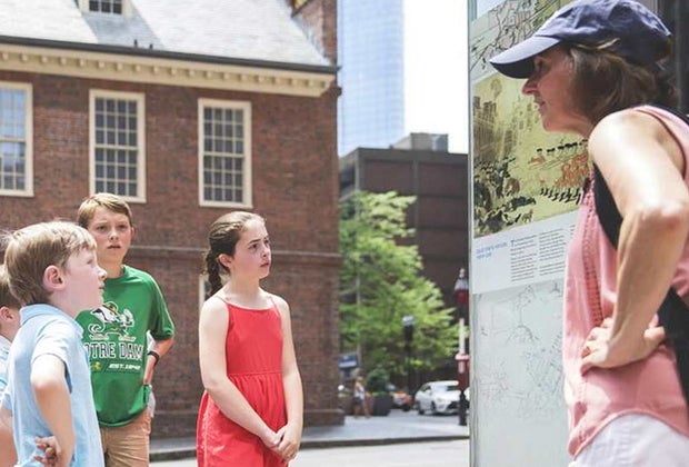 Photo of kids on walking tour of Boston