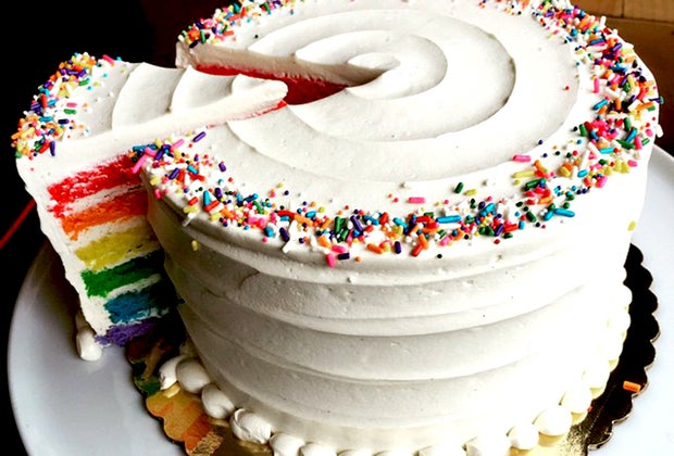 baked NYC rainbow birthday cake