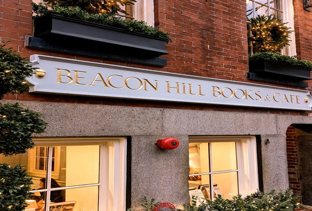 Photo of Beacon Hill Books & Cafe exterior and sign.