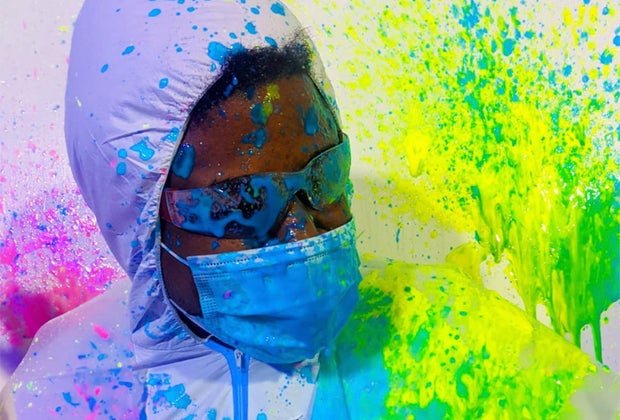 Beat the Bomb kid getting a paint bomb in the face NYC Birthdays