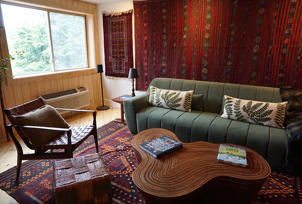 living  room area in a motel room