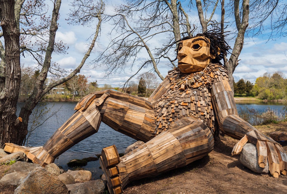 Here there be magic- at Ninigret Park in Rhode Island. Erik Rock, created by Thomas Dambo. Photo courtesy of the South County Rhode Island Tourism Council
