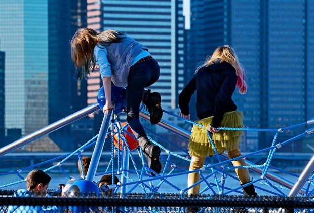 Conquer the climbing structure at Brooklyn Bridge Park's Pier 5 playground