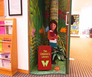 The entrance to the Wilton Children's Library, created  by artist Ed MacEwen