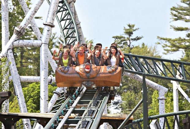 Image of a roller coaster at one of 8 New England theme parks.