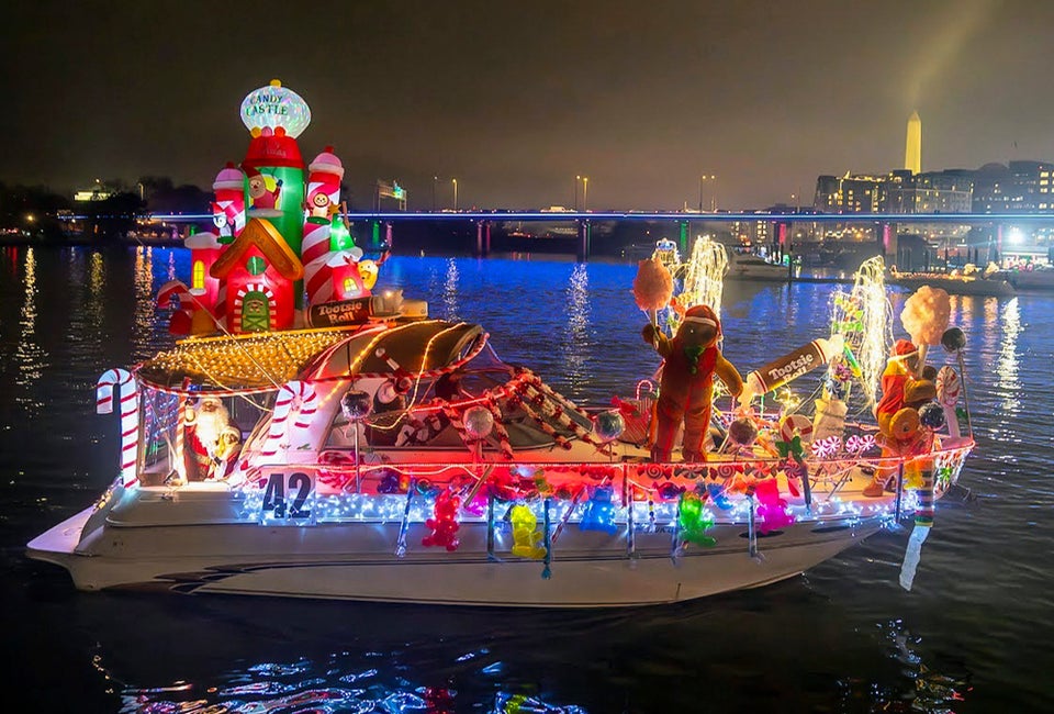 The Holiday Boat Parade is visible from both the Wharf and the Alexandria waterfront. Photo courtesy of the Wharf DC