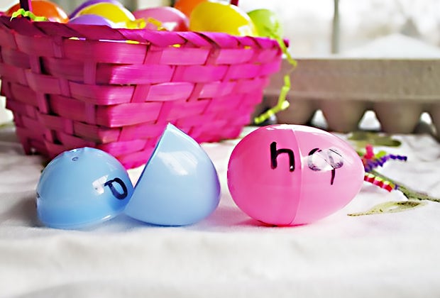 Easy Easter Crafts for Kids:Use old plastic eggs for this fun learning game.