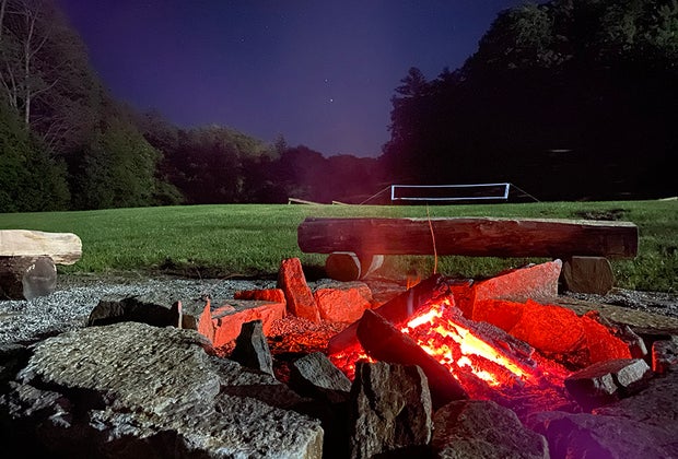 Bluebird Sunapee firepit in the evening