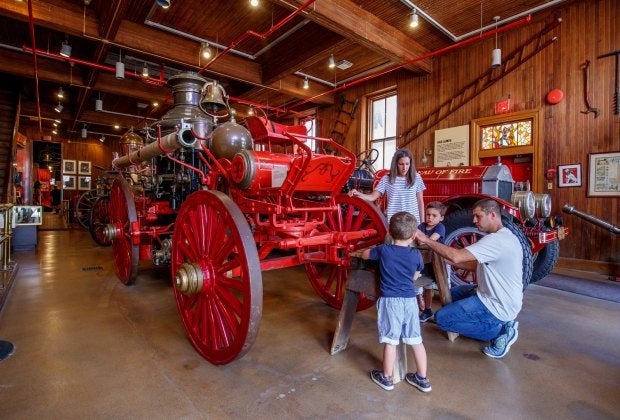 Admire vintage fire engines at Fireman's Hall.