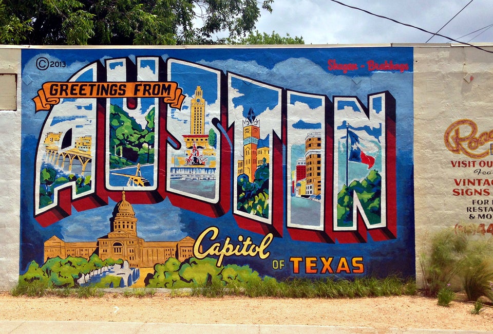 The Greetings from Austin mural on 1st Street. Photo courtesy of Visit Austin
