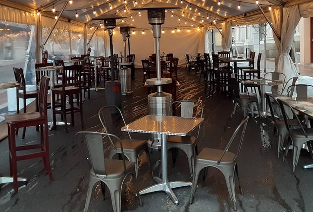 Harvest Moon Brewery offers tent seating outside