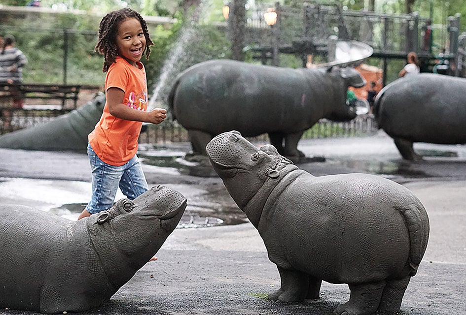Sassy spraying hippos are kid-pleasing New York City playground residents.