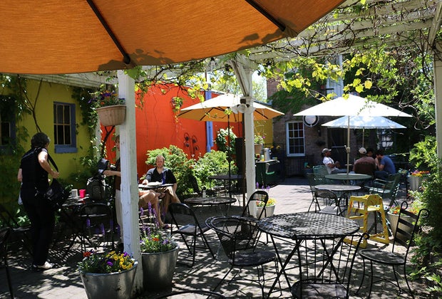 The backyard of Homespun Foods is a beautiful spot to enjoy a meal things to do in Beacon with kids