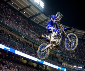 The bikes are flying high at Supercross live. Photo by Eli Tomac