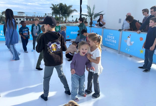 sock skating at MOXI: The Wolf Museum of Exploration + Innovation in Santa Barbara