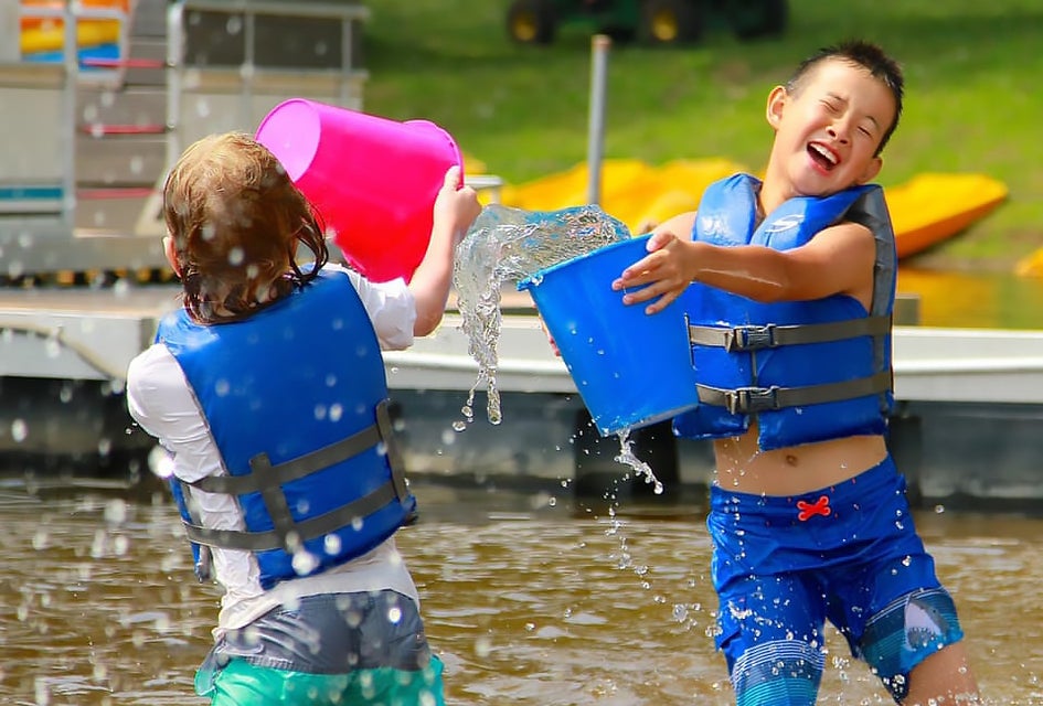 Jeff Lake Day Camp in Sussex County is set on a 50-acre lake where activities include water trampolines, canoeing, and stand-up paddleboarding. 