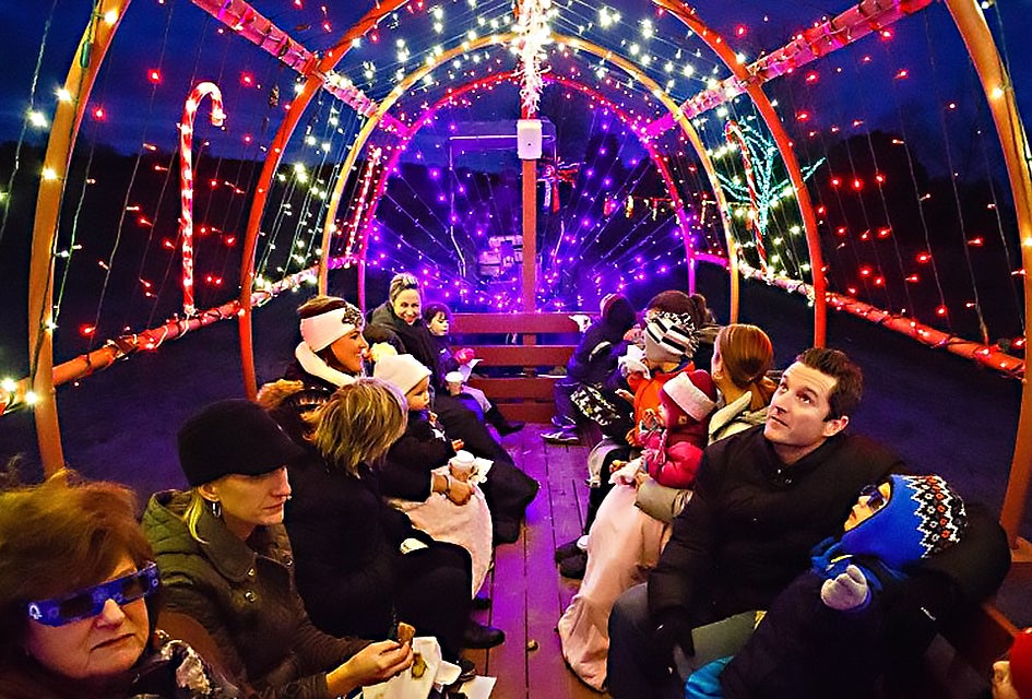 Go on a hayride to see sparkling Christmas lights at Johnson's Corner Farm. Photo courtesy of the farm