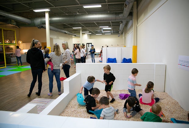 Kid and Caboodle's indoor playground offers easy sightlines for parents and also fresh coffee