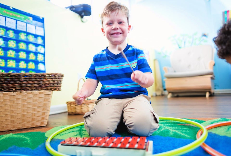 Kids get to sample some instruments and make some noise at Kindermusik. Photo courtesy of Kindermusik with Jen