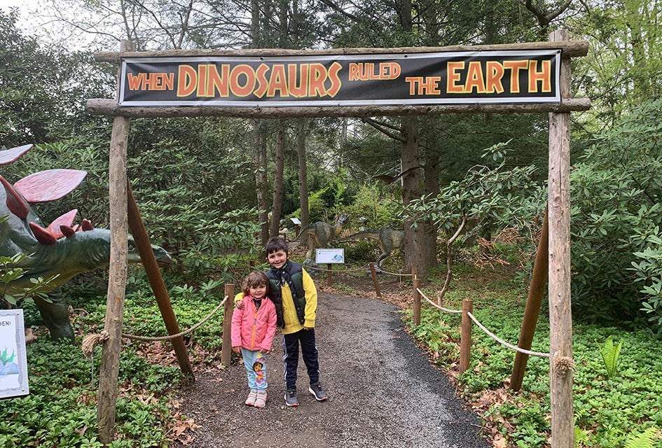 The Dinosaur Garden at Lasdon Park & Arboretum is one of many family-friendly trails, and it beckons kids to come and explore. 