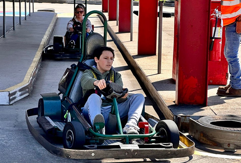 Teens can zip around the go-kart track at Country Fair Entertainment in Medford. 