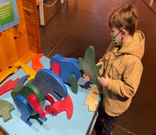 Little ones can create a dinosaur from a series of attachable parts. 