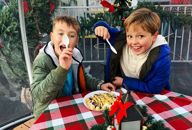 Luna Park's Frost Fest: Two boys sharing a s'mores waffle