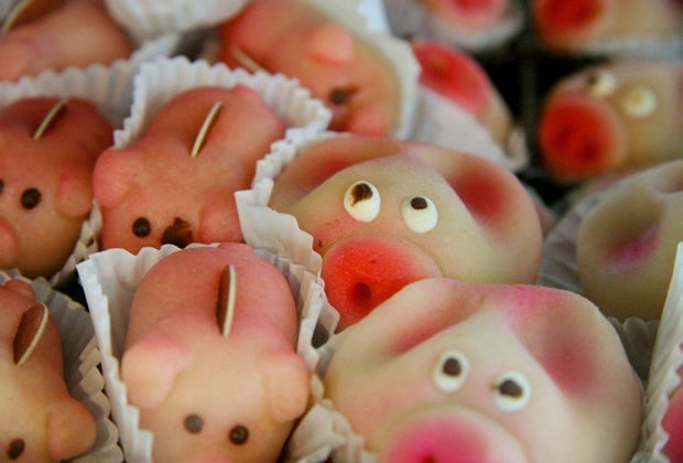 Marzipan pigs bring good luck in the new year.