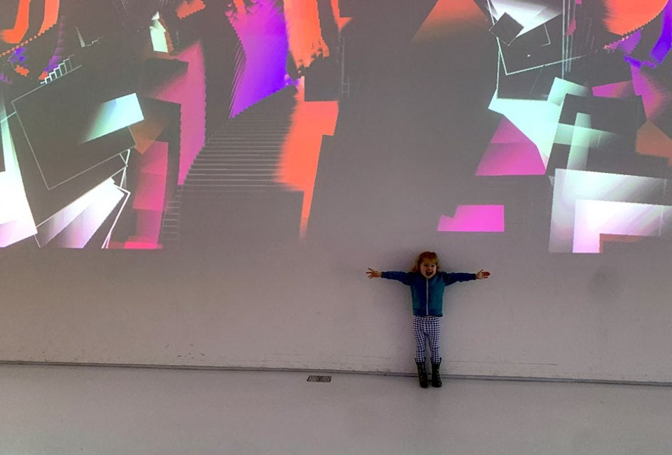 Kids are drawn to the tech-filled installations in the Open Worlds exhibit at the Museum of the Moving Image.