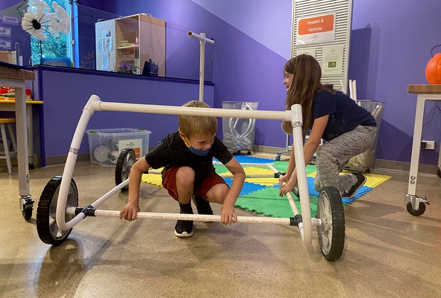 Building a vehicle at the Morris Museum's Spark!Lab