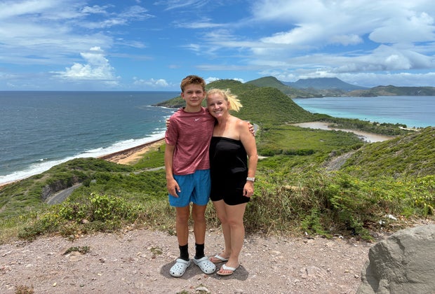Mother and son overlooking the bay in St. Kitts.