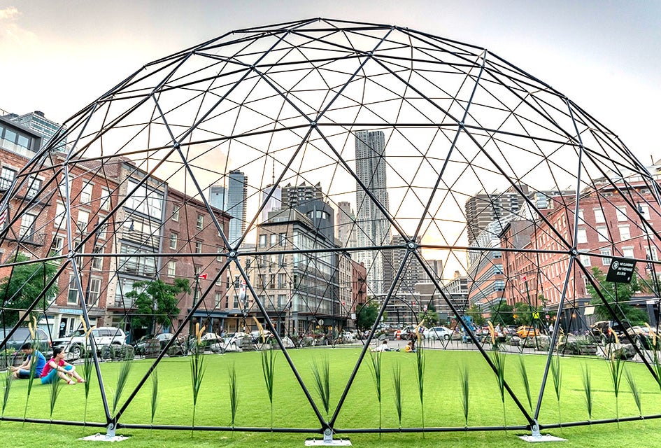 A new art installation at the Seaport, dusk.space, provides a little bit of nature in the city. Photo by myrealestateshots via NYC Parks