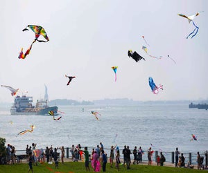 Fly a kite at the waterfront festival in Brooklyn Bridge Park. Photo by Alexa Hoyer for the park