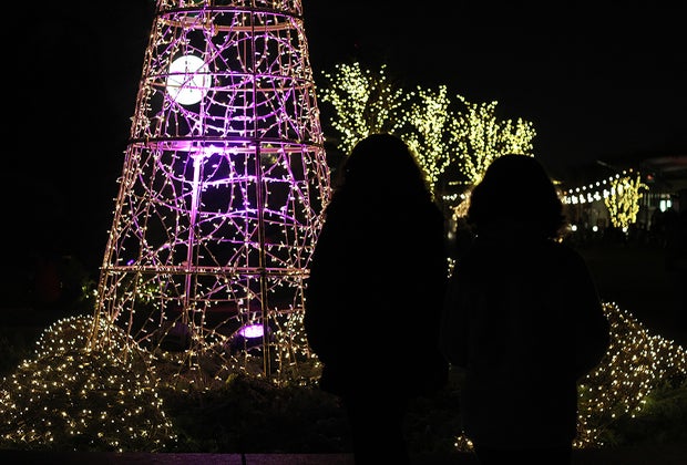 girls silouhetted New York Botanic Garden NYBG’s Newest Installation Makes the Holidays GLOW for NYC Families