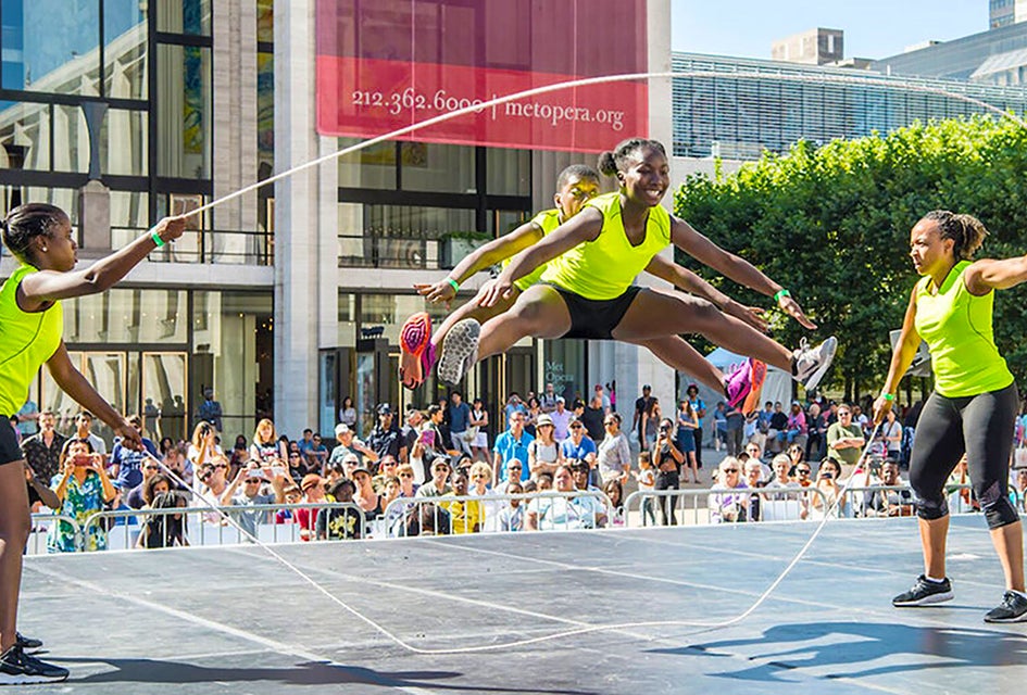 See Double Dutch routines from championship teams at Lincoln Center. Photo by Photo by Kevin Yatarola