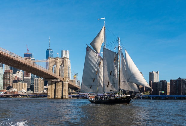 1885 sloop Pioneer takes guests sailing from the South Street Seaport
