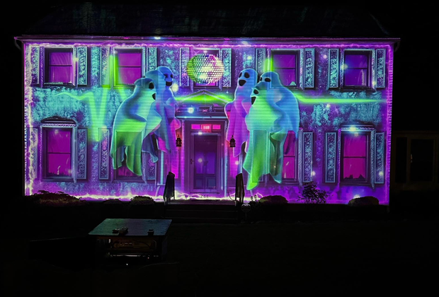 Image of Halloween light display in Connecticut neighborhood