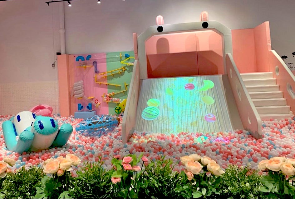 Peek-A-Booo indoor play space has a unique ball pit with interactive games. 
