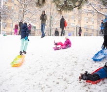 Kids enjoy sledding on a hill off Kelly Drive. Photo courtesy of Philadelphia Parks and Recreation