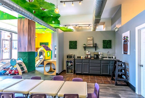 Purple Monkey Playroom has an indoor playground for kids and coffee for grownups.