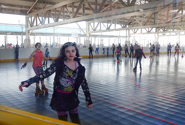 Things to do in NYC with tweens roller skating at Pier 2