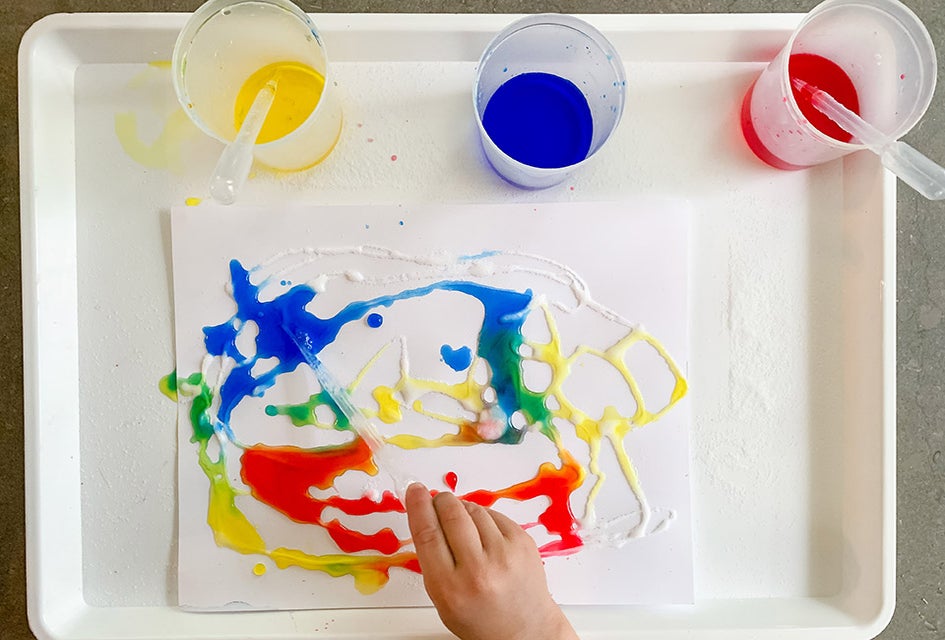 Draw a design with glue then paint! Photo by Liz Baill @creativemoms