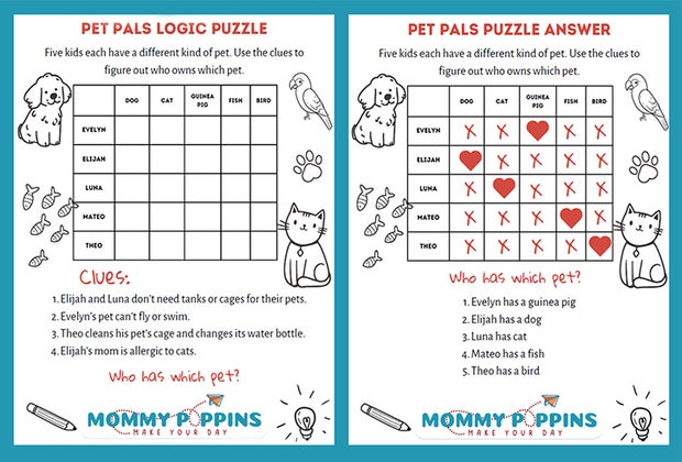 snacks logic puzzle that's downloadable and printable for young kids