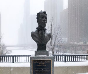 Sculpture of Jean-Baptiste Dusable, founder of Chicago. Photo courtes