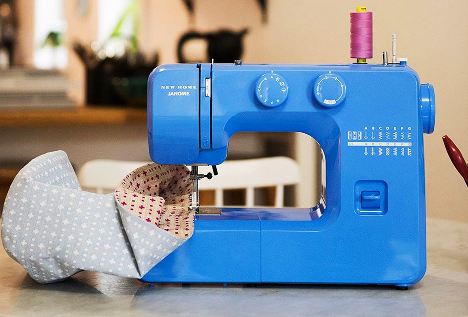 The Janome Blue Couture Easy-to-Use Sewing Machine is a great first sewing machine for kids. 