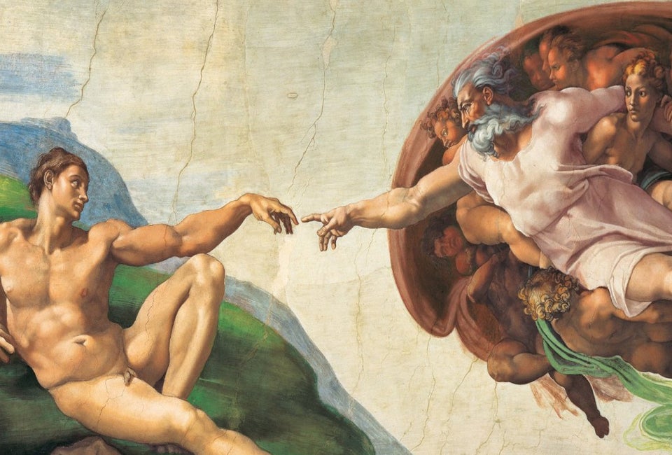 Michelangelo’s The Creation of Adam recreated for “Up Close: Michelangelo’s Sistine Chapel.” Courtesy of Erich Lessing and SEE Global Entertainment